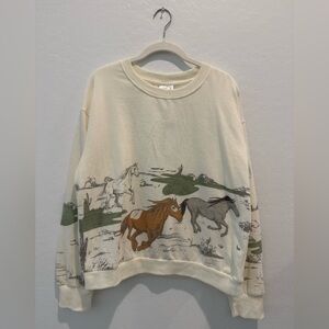 Women’s Cream Horse Print Sweater Pullover Long Sleeve NWT
